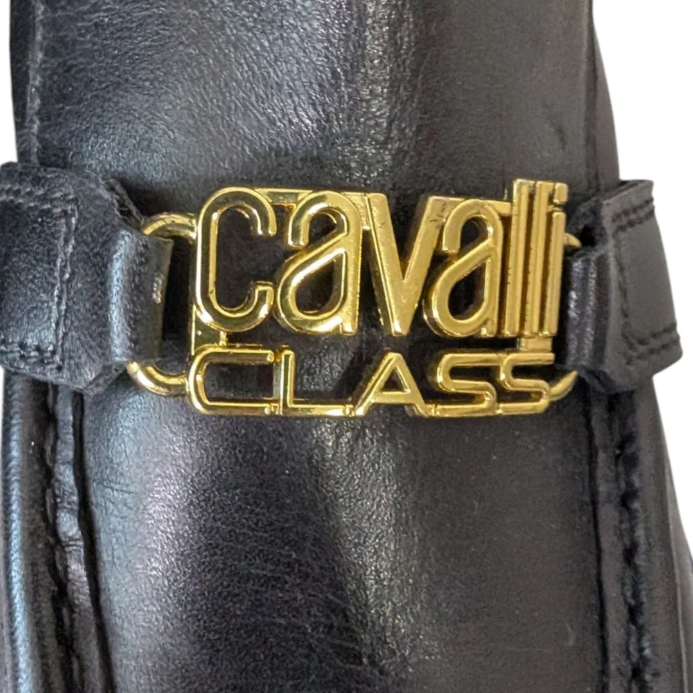 Cavalli Class Black Leather Cortina Platform Lug Boots...Size EU 38(US 7.5-8)